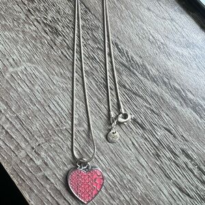 Sterling Silver 925 necklace with pink signature coach heart pendant